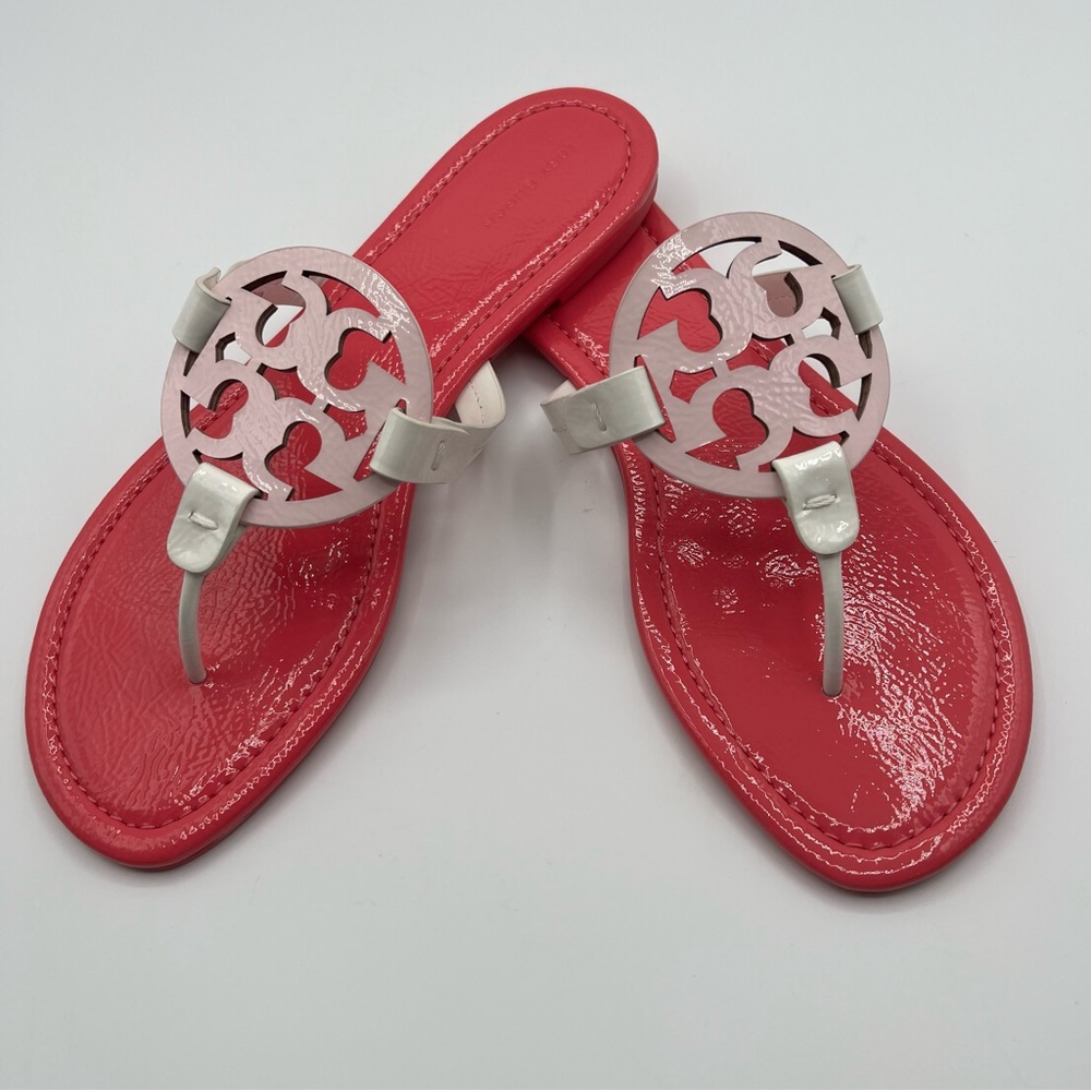 Tory Burch S 10 Miller Strawberries N’ Cream Patent Leather Sandals NIB Women’s